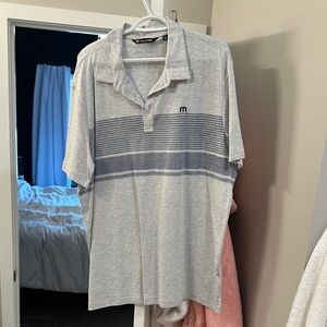 Travis Mathew Light Gray Polo with Blue Stripes